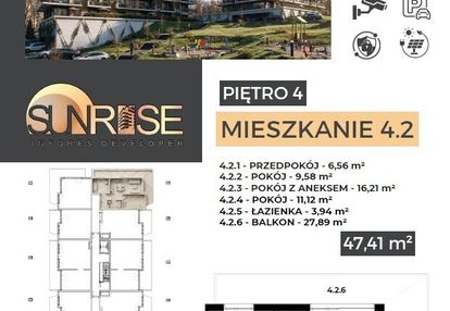 Sunrise park | mieszkanie nr 4.2 | 3 pokoje 47,42 m2 + balkon |