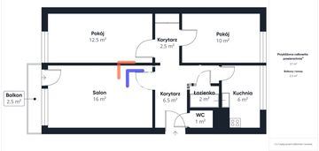 57 m² / 3 pok / rozkład / balkon / park / julianów