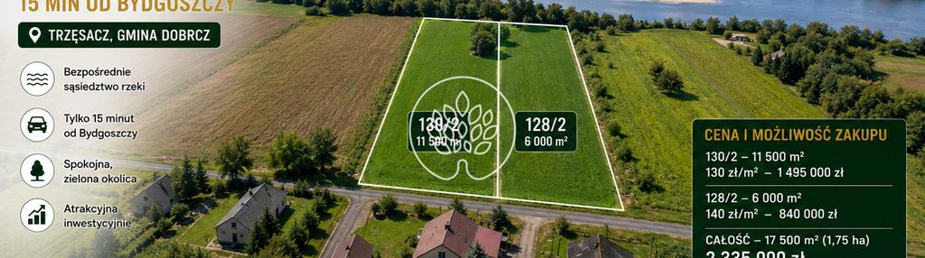 1,75 ha | wz na 6 domów | 15 min od bydgoszczy