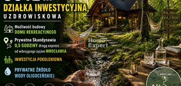 Działka+woda źródlana inwestuję 0,5 h od wrocławia