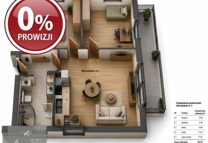 Nowoczesne mieszkanie 45,78 m²