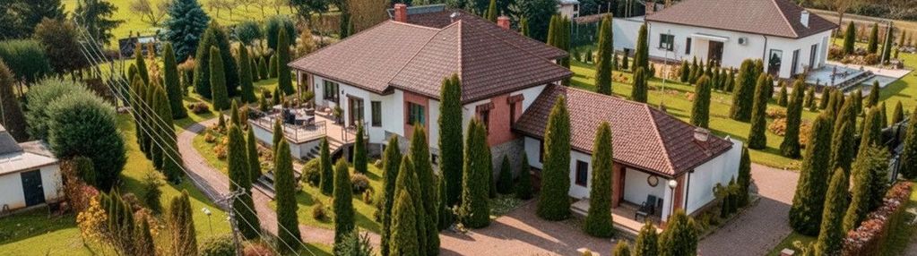 Dom parterowy wykończony drewnem z ogrodem