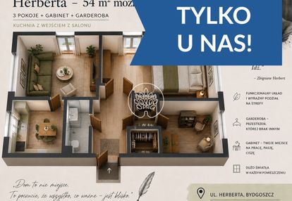 3 pokoje + garderoba | 54 m² | herberta