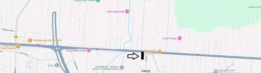 Działka Zakręt Trak Brzeski 131 1 linia zabudowy