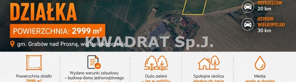 Duża działka pod lasem (2999 m²)– grabów wójtostwo