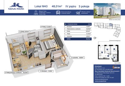 Funkcjonalne mieszkanie z windą z 3 pokojami m-43
