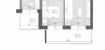 50.85m2, trzy pokoje, dwa balkony.