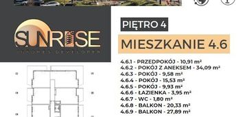 Sunrise park | mieszkanie nr 4.6 | 4 pokoje 85,79 m2 + balkon |