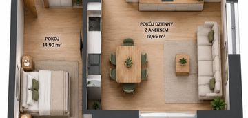 2 pokoje | 44,29 m² | 5 piętro | piasta park vi |