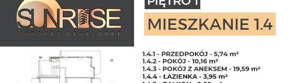 Sunrise park | mieszkanie nr 1.4 | 2 pokoje 39,43 m2 + balkon |