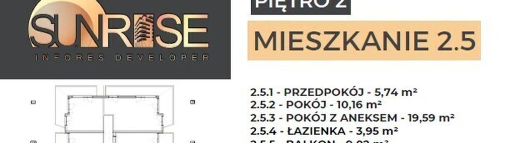 Sunrise park | mieszkanie nr 2.5 | 2 pokoje 39,43 m2 + balkon |
