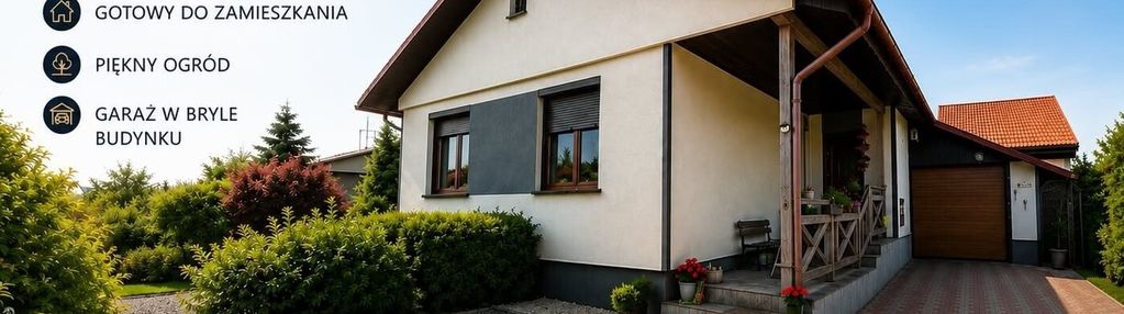 Parterowy dom  z tarasem i pięknym ogrodem.