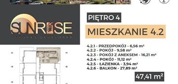 Sunrise park | mieszkanie nr 4.2 | 3 pokoje 47,42 m2 + balkon |