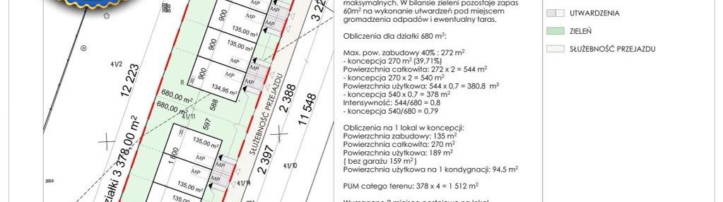 Działka inwestycyjna koncepcja zabudowy 1512m2 pum