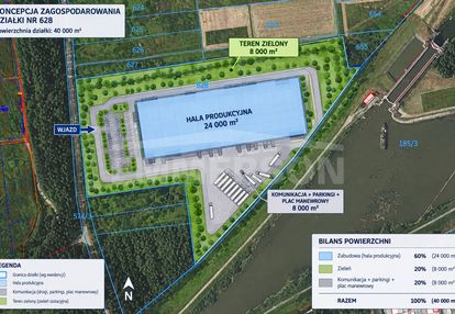 Grunt przemysłowo 40 000 m², droga asfaltowa