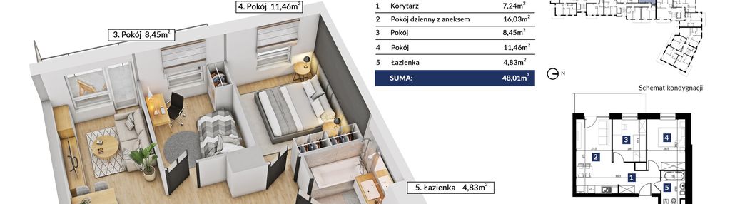 Funkcjonalne mieszkanie z windą z 3 pokojami m-28