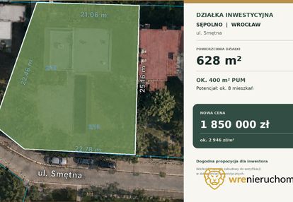Działka pod zabudowę wielorodzinną pum ok. 400m2
