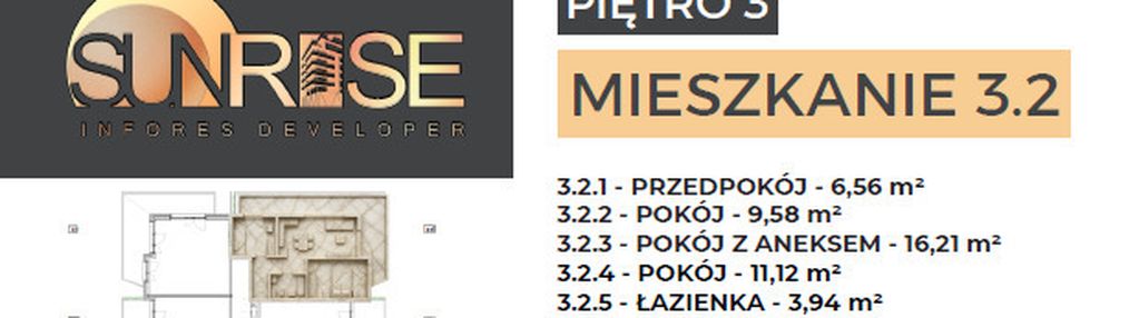 Sunrise park | mieszkanie nr 3.2 | 3 pokoje 47,42 m2 + balkon |