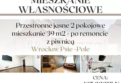 Przestronne 2 Pokojowe mieszkanie 39m2 z piwnicą.