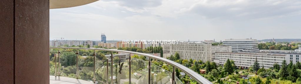 Grzegórzki park z widokiem na panoramę krakowa