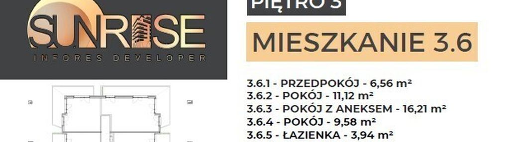 Sunrise park | mieszkanie nr 3.6 | 3 pokoje 47,42 m2 + balkon |