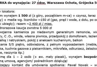 Warszawa-Ochota, kawalerka na wynajem