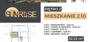 Sunrise park | mieszkanie nr 2.10 | 2 pokoje 29,02 m2 + balkon |