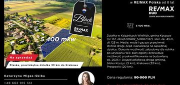 Płaska, prostokątna działka 33 km do krakowa