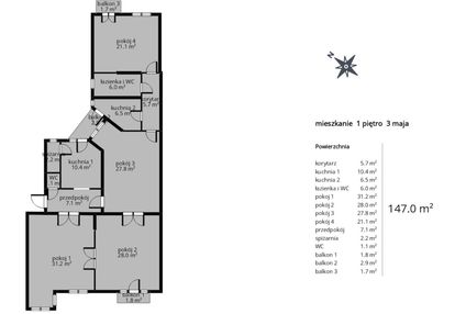 Centrum-1 piętro-147m2-  3 balkony -z potencjałem