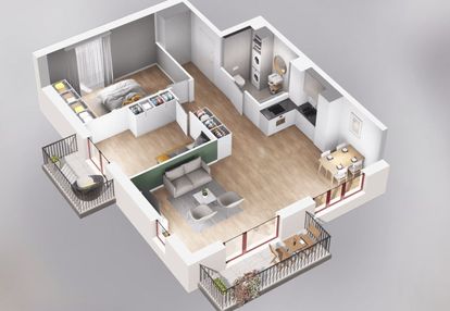 Nowoczesne 3 pokoje z dwoma balkonami