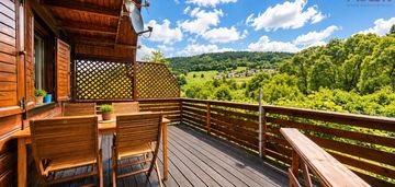 Drewniany dom całor.|1158 m² działki| pięny widok