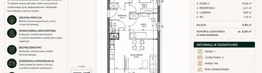 Osiedle winnica | 3 pokoje | 63,72 m² | balkon