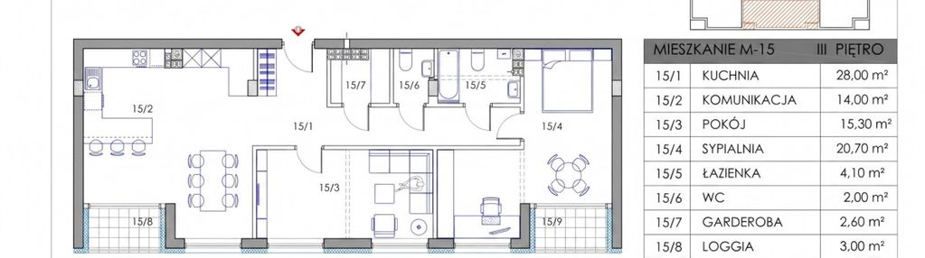 Ruczaj i 92,7 m² z 2 loggiami na ostatnim piętrze