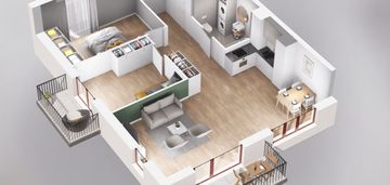 Nowoczesne 3 pokoje z dwoma balkonami