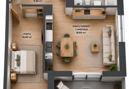 2 pokoje | 44,29 m² | 5 piętro | piasta park vi |