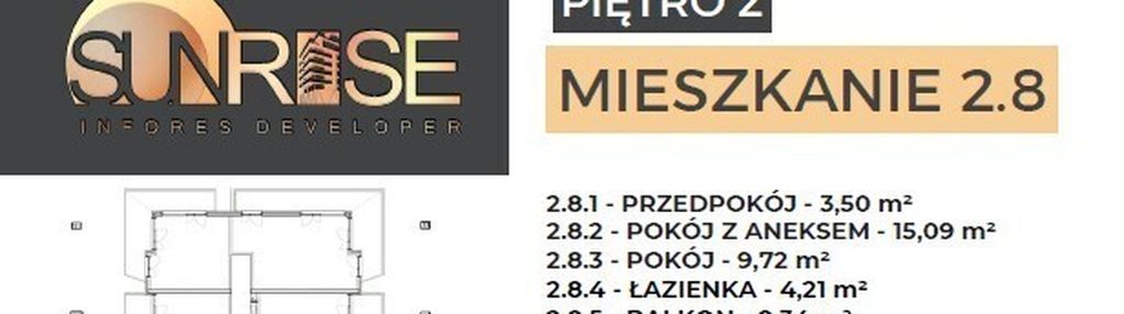 Sunrise park | mieszkanie nr 2.8 | 2 pokoje 32,52 m2 + balkon |