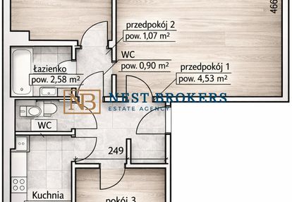 Dwustronne 3 pokoje z osobną jasną kuchnią.