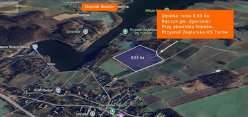 Działka rolna nad zbiornikiem niedów, przystań