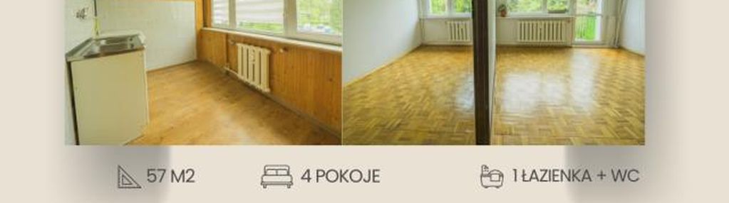 Mieszkanie 57 m2 na pierwszym piętrze!