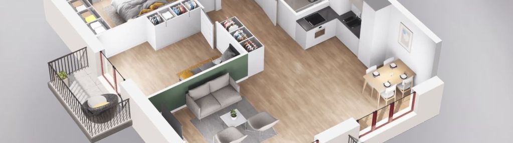 Nowoczesne 3 pokoje z dwoma balkonami