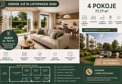 Odbiór 2026- 4 pokoje z ogrodem w najlepszej cenie