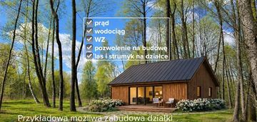 Budowlana z pnb, prąd, wodociąg, strumyk i las