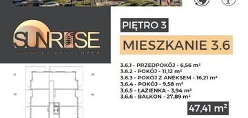 Sunrise park | mieszkanie nr 3.6 | 3 pokoje 47,42 m2 + balkon |