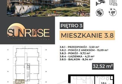 Sunrise park | mieszkanie nr 3.8 | 2 pokoje 32,52 m2 + balkon |