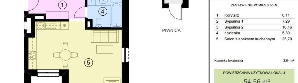 Mieszkanie m3 - 54,56 m2, bez pcc, bez prowizji
