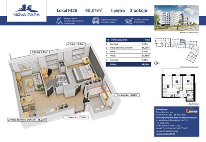Funkcjonalne mieszkanie z windą z 3 pokojami m-28