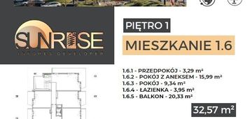 Sunrise park | mieszkanie nr 1.6 | 2 pokoje 32,56 m2 + balkon |