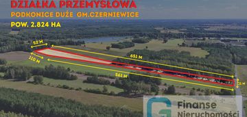 Działka inwestycyjna 2,824 ha | podkonice duże