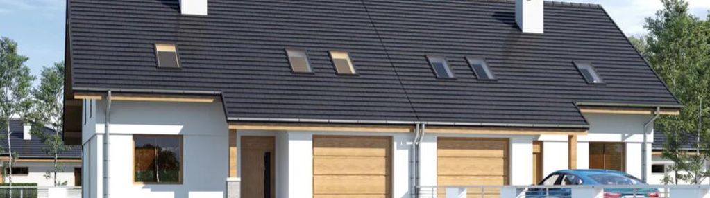 Nowy dom w zabudowie bliźniaczej z garażem i widokiem na łomżę i narew