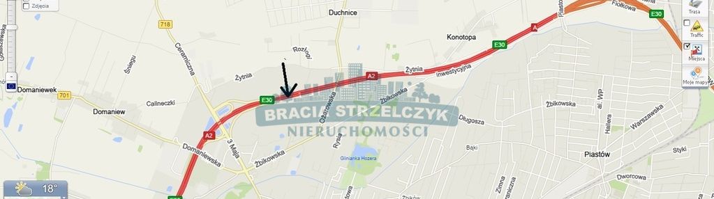 Długa działka prostopadła do  trasy a2